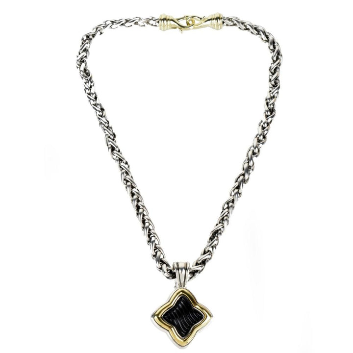 DY STERLING SILVER 18K GOLD ONYX QUATERFOIL ENHANCER CHARM PENDANT