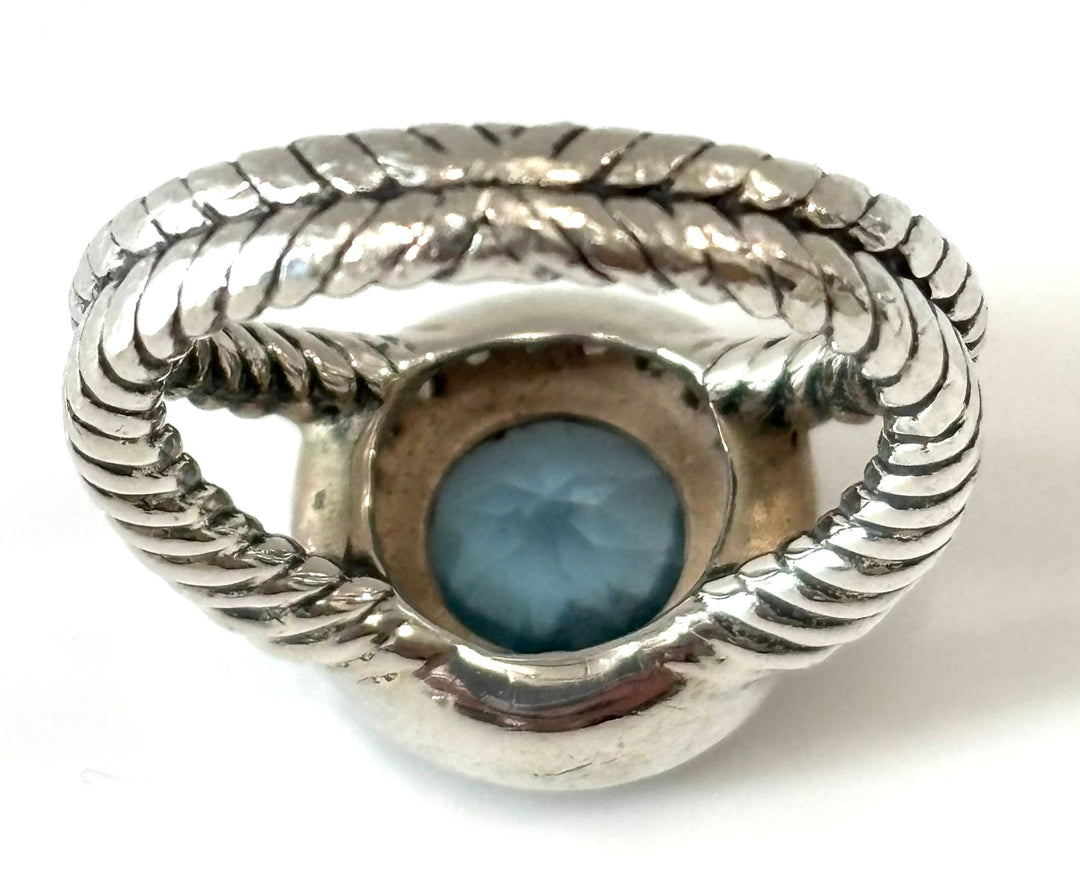 DAVID YURMAN STERLING SILVER BLUE TOPAZ &amp; DIAMOND PETITE CERISE RING