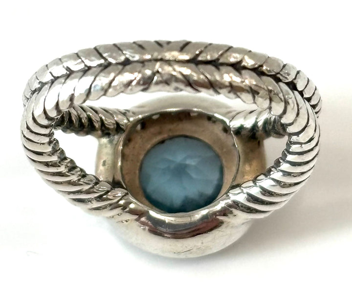 DAVID YURMAN STERLING SILVER BLUE TOPAZ &amp; DIAMOND PETITE CERISE RING