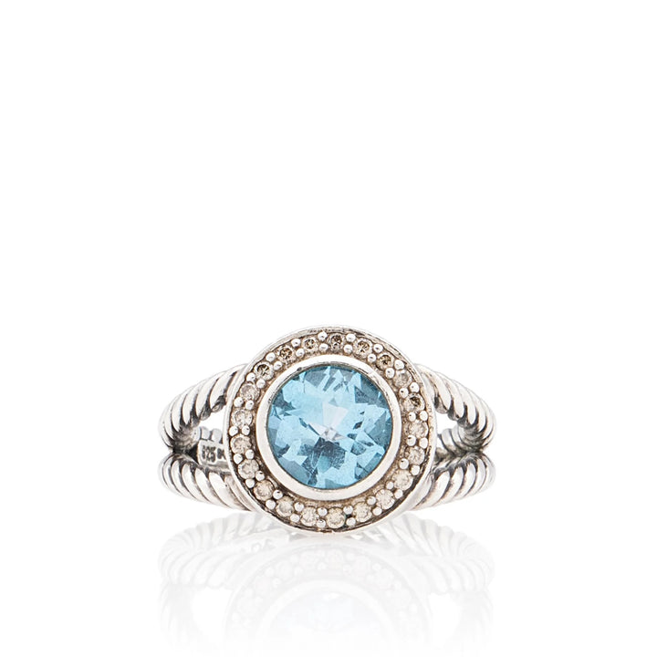 DAVID YURMAN STERLING SILVER BLUE TOPAZ &amp; DIAMOND PETITE CERISE RING
