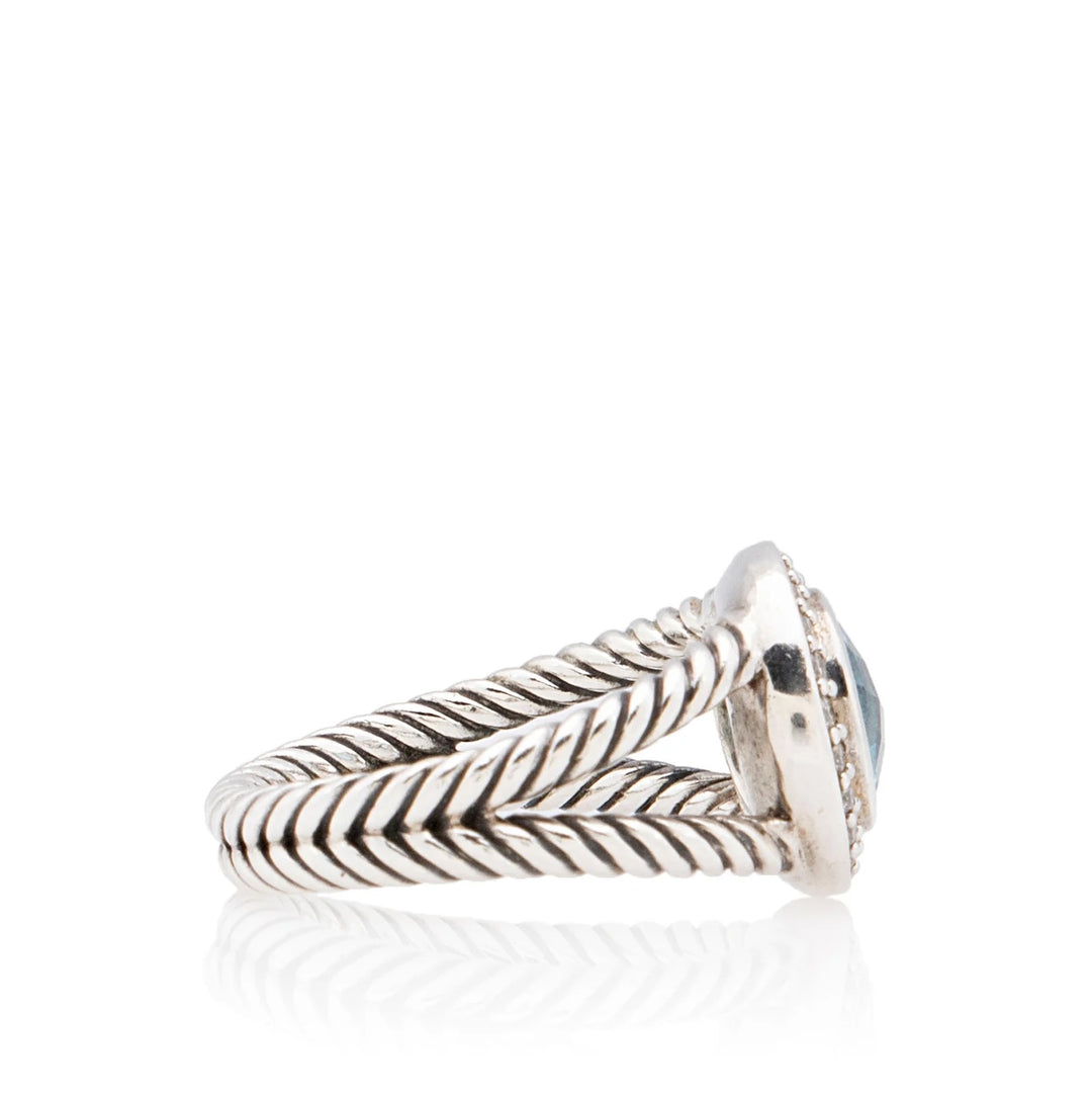 DAVID YURMAN STERLING SILVER BLUE TOPAZ &amp; DIAMOND PETITE CERISE RING