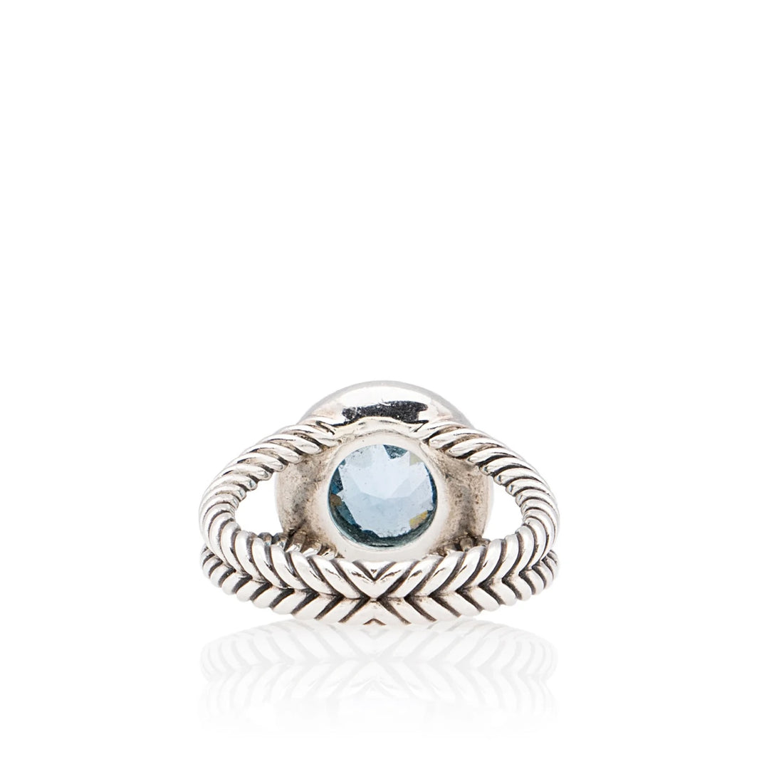 DAVID YURMAN STERLING SILVER BLUE TOPAZ &amp; DIAMOND PETITE CERISE RING