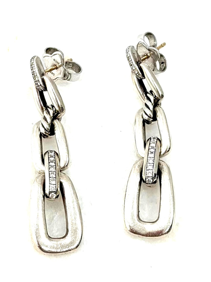 DAVID YURMAN STERLING SILVER DIAMOND MADISON CHAIN DROP EARRING
