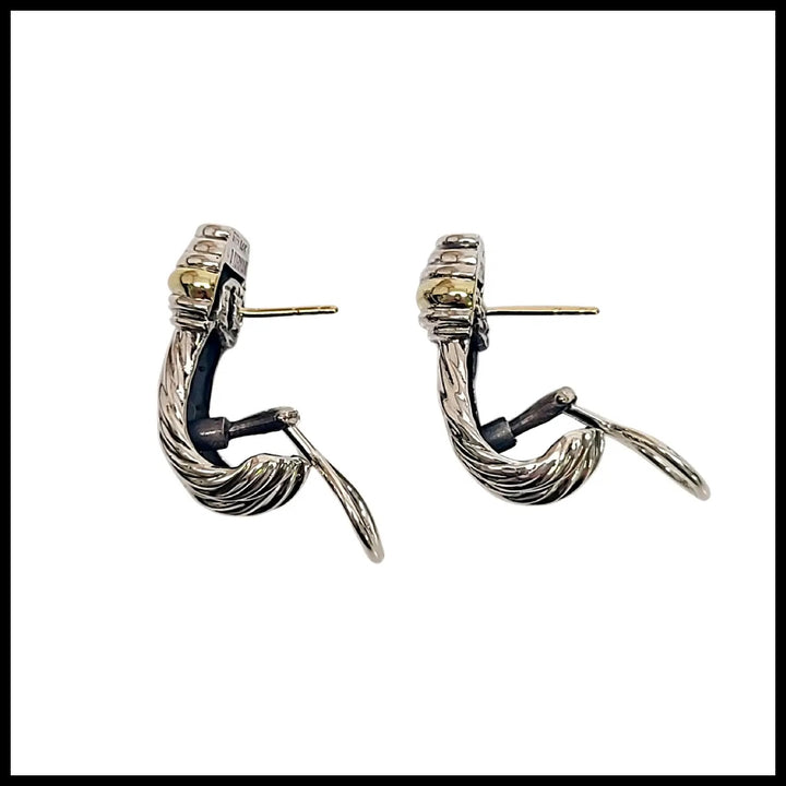 DY STERLING SILVER &amp; 14K YELLOW GOLD TRIPLE CABLE EARRINGS