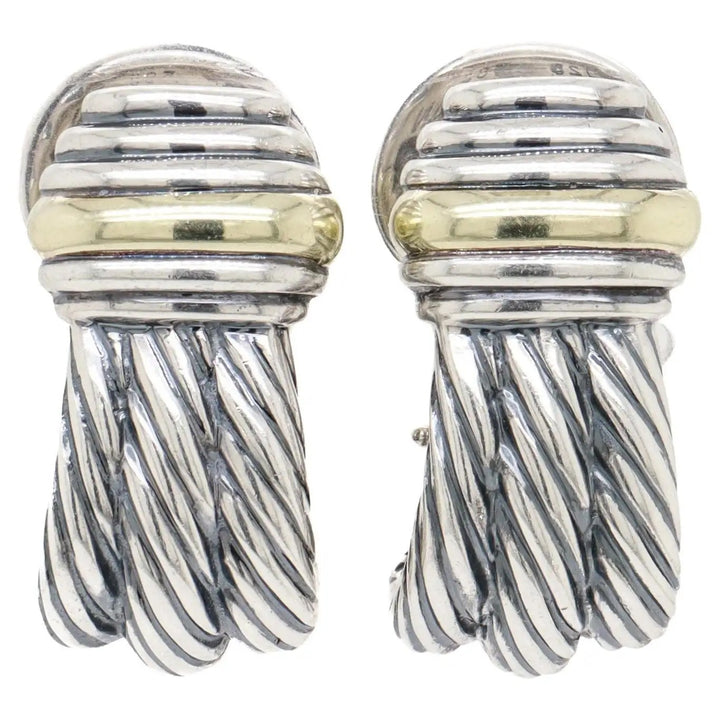DY STERLING SILVER &amp; 14K YELLOW GOLD TRIPLE CABLE EARRINGS