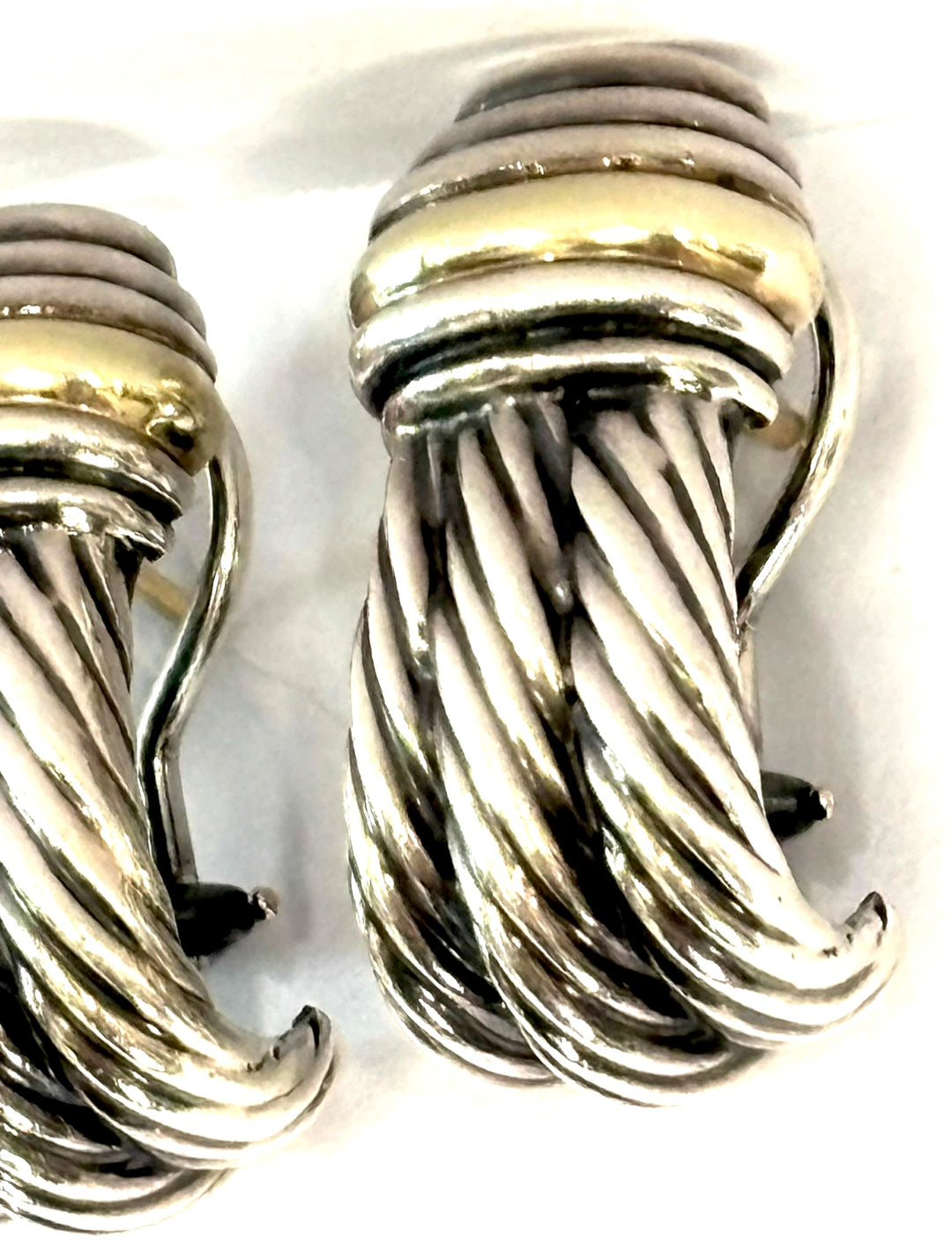 DY STERLING SILVER &amp; 14K YELLOW GOLD TRIPLE CABLE EARRINGS
