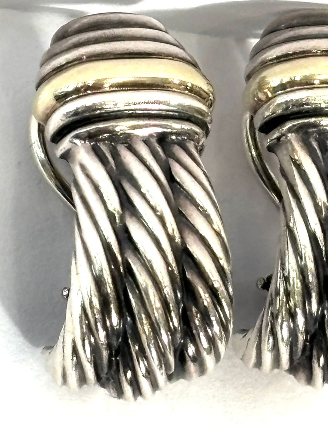 DY STERLING SILVER &amp; 14K YELLOW GOLD TRIPLE CABLE EARRINGS