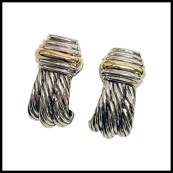 DY STERLING SILVER &amp; 14K YELLOW GOLD TRIPLE CABLE EARRINGS