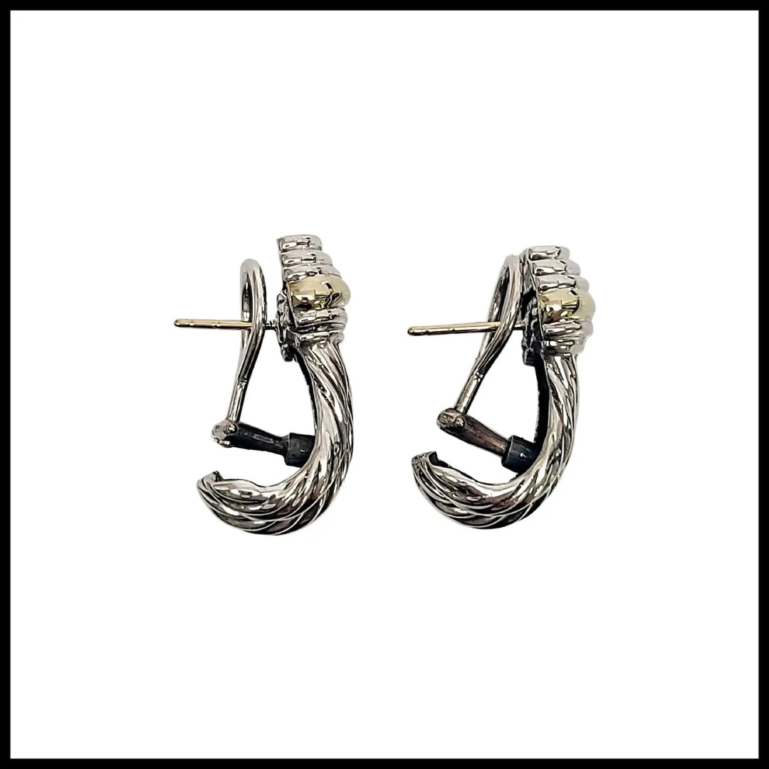 DY STERLING SILVER &amp; 14K YELLOW GOLD TRIPLE CABLE EARRINGS