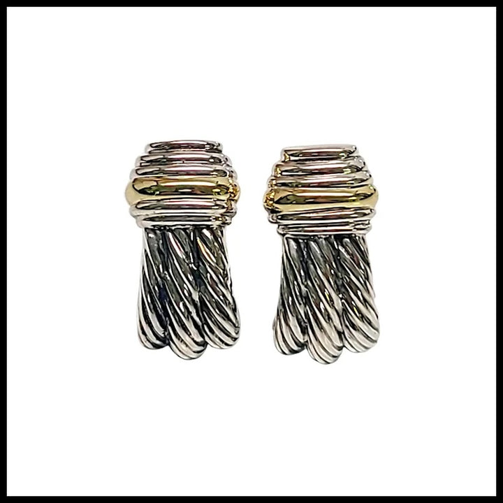 DY STERLING SILVER &amp; 14K YELLOW GOLD TRIPLE CABLE EARRINGS