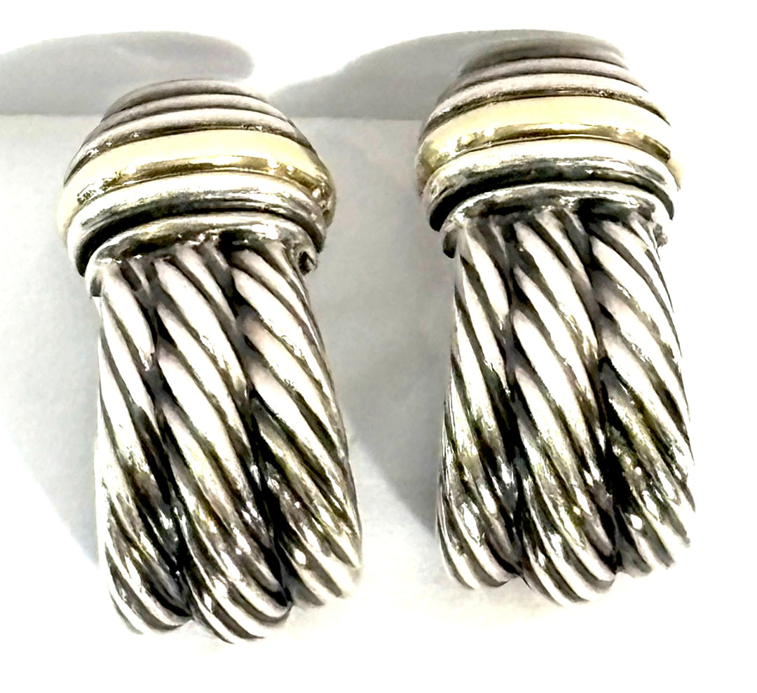 DY STERLING SILVER &amp; 14K YELLOW GOLD TRIPLE CABLE EARRINGS