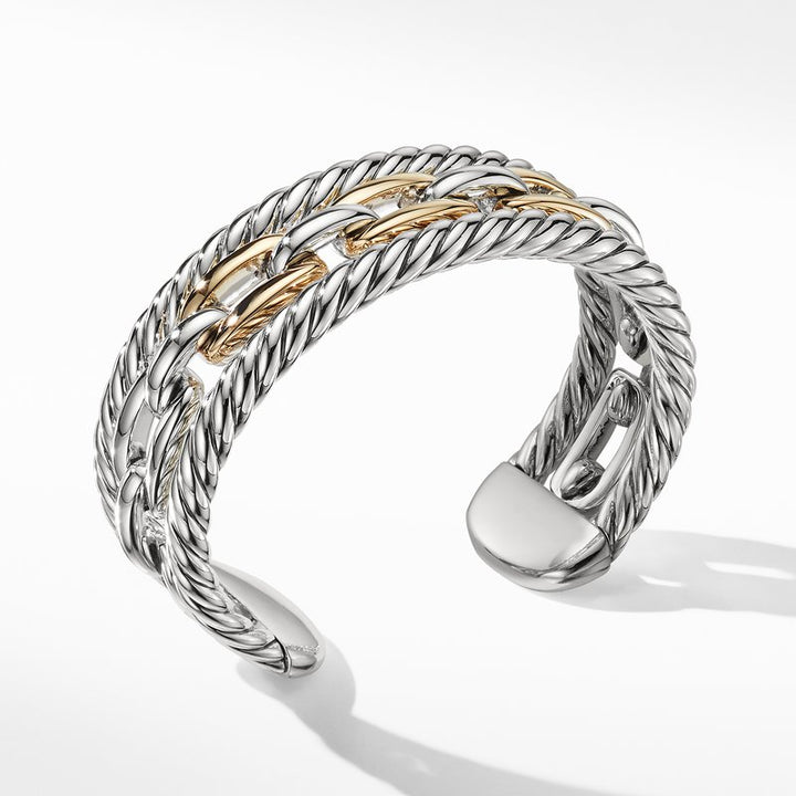 DAVID YURMAN WELLESLEY LINK  SILVER &amp; 18K GOLD MULTISTACK BRACELET