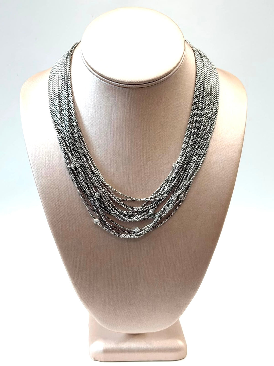DAVID YURMAN DIAMOND STATION MULTI STRAND STERLING SILVER NECKLACE