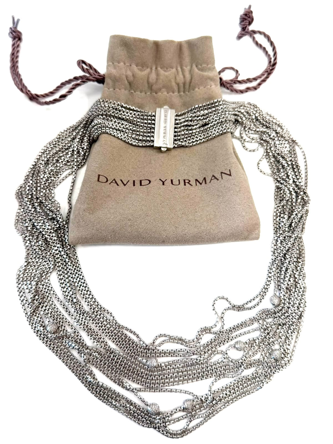 DAVID YURMAN DIAMOND STATION MULTI STRAND STERLING SILVER NECKLACE