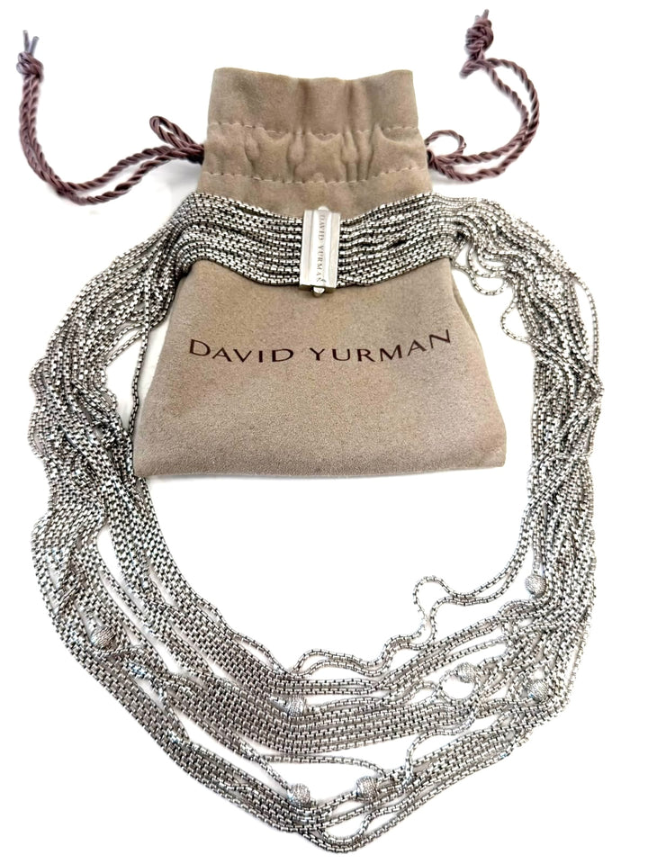 DAVID YURMAN DIAMOND STATION MULTI STRAND STERLING SILVER NECKLACE