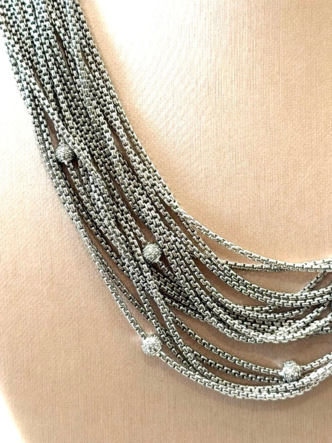 DAVID YURMAN DIAMOND STATION MULTI STRAND STERLING SILVER NECKLACE