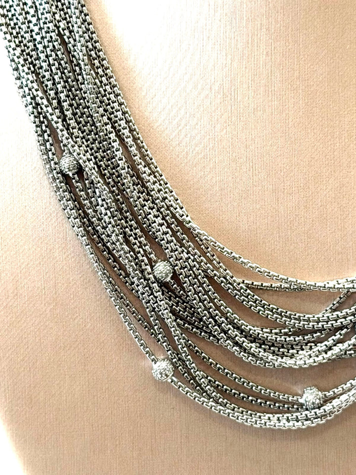 DAVID YURMAN DIAMOND STATION MULTI STRAND STERLING SILVER NECKLACE