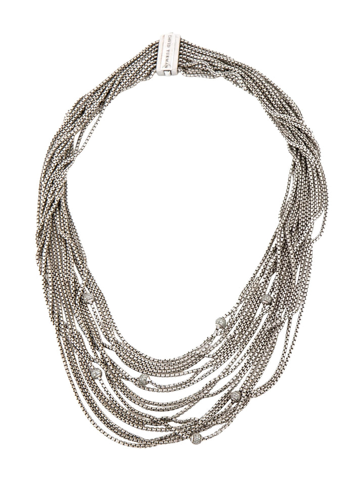 DAVID YURMAN DIAMOND STATION MULTI STRAND STERLING SILVER NECKLACE