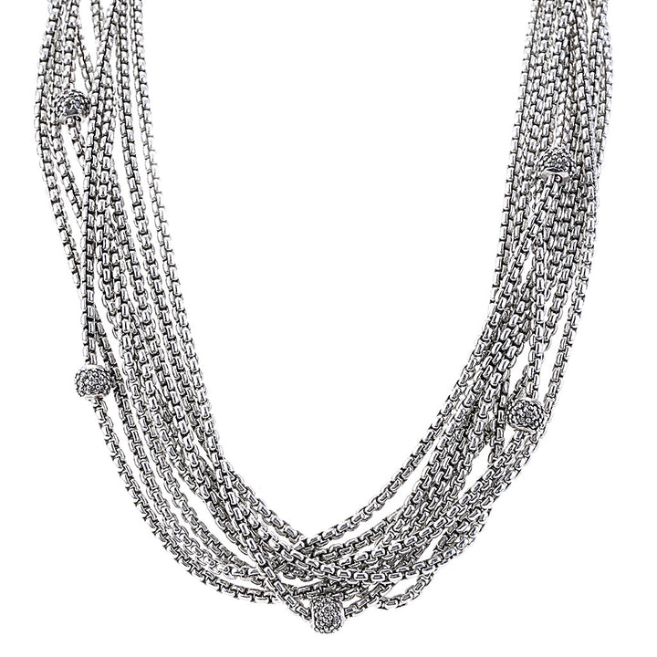 DAVID YURMAN DIAMOND STATION MULTI STRAND STERLING SILVER NECKLACE