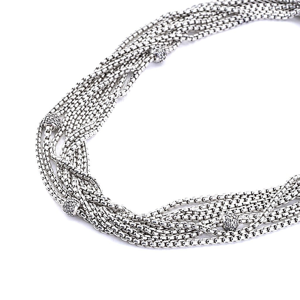 DAVID YURMAN DIAMOND STATION MULTI STRAND STERLING SILVER NECKLACE