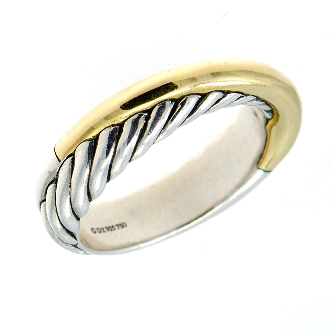 DAVID YURMAN STERLING SILVER 18K GOLD CROSSOVER BAND RING