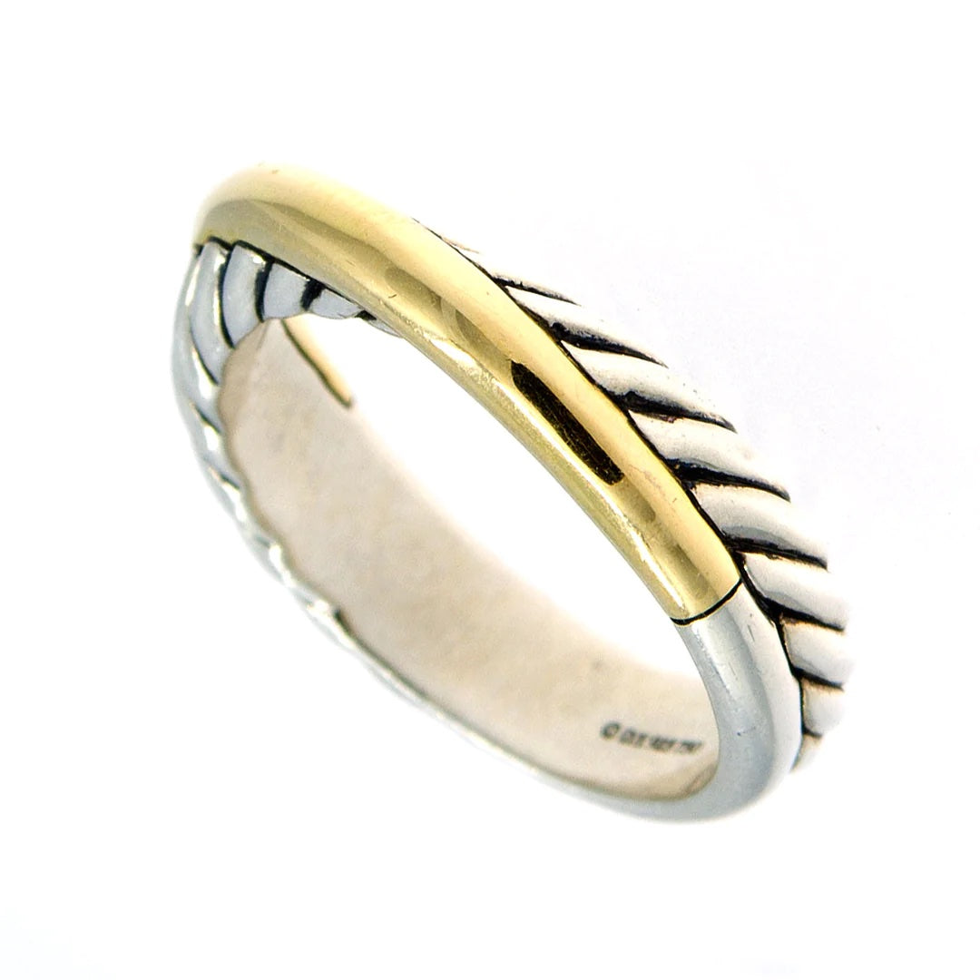 DAVID YURMAN STERLING SILVER 18K GOLD CROSSOVER BAND RING