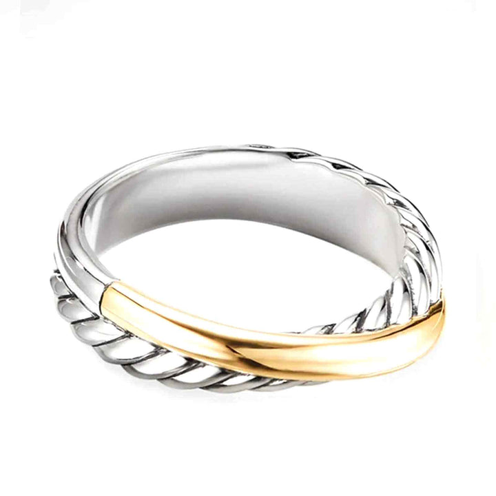 DAVID YURMAN STERLING SILVER 18K GOLD CROSSOVER BAND RING
