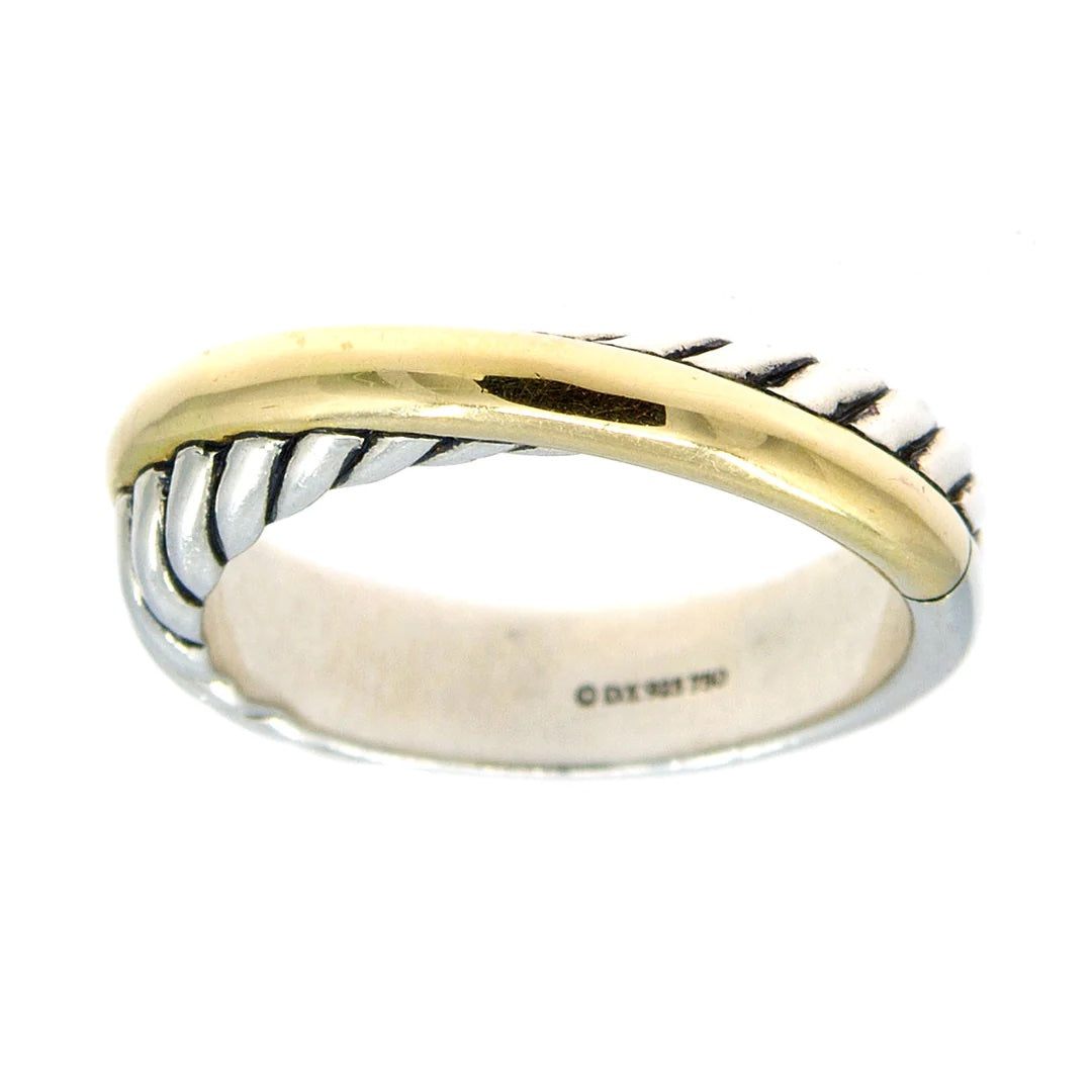DAVID YURMAN STERLING SILVER 18K GOLD CROSSOVER BAND RING