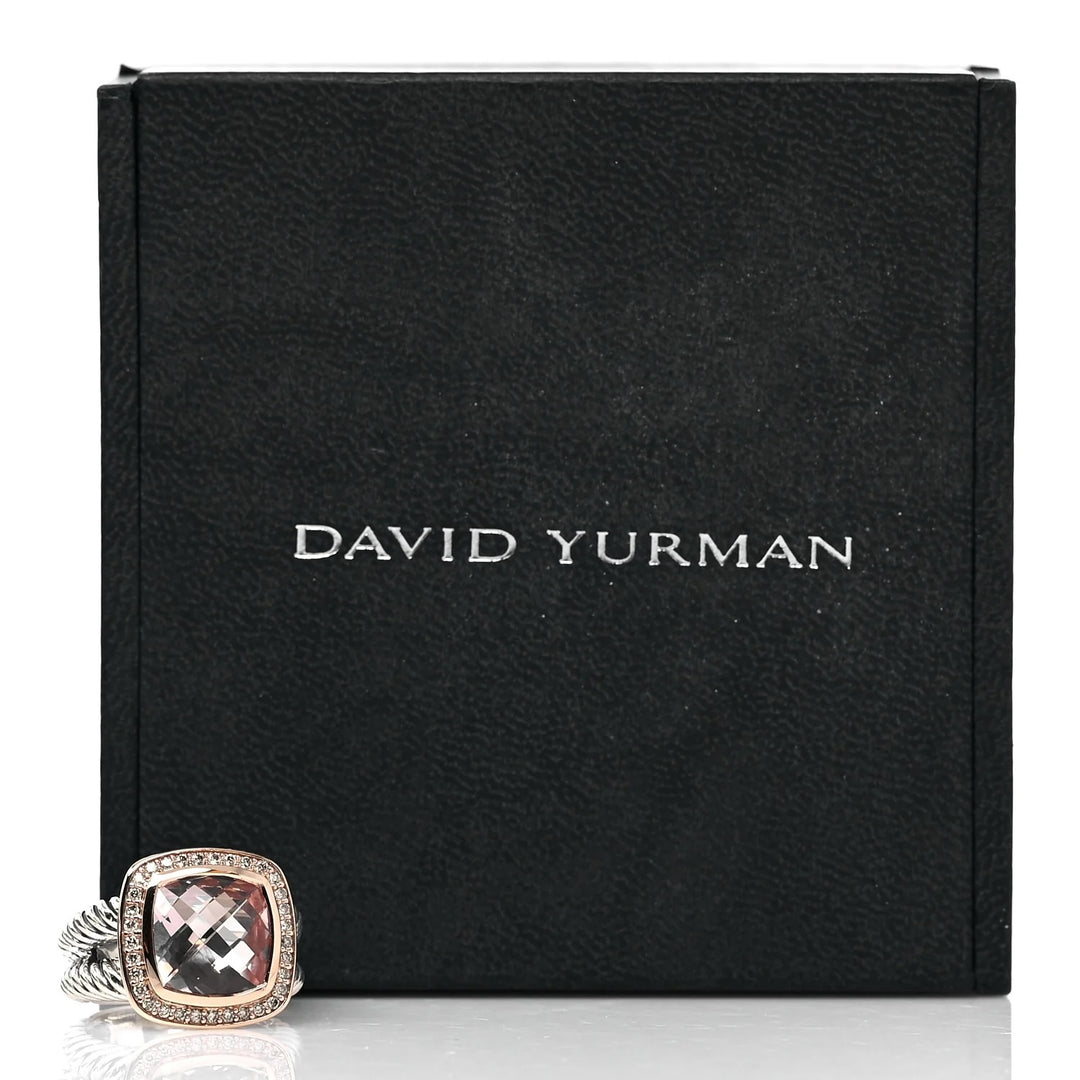 D.Y STERLING SILVER &amp; 18K ROSE GOLD MORGANITE DIAMOND ALBION RING