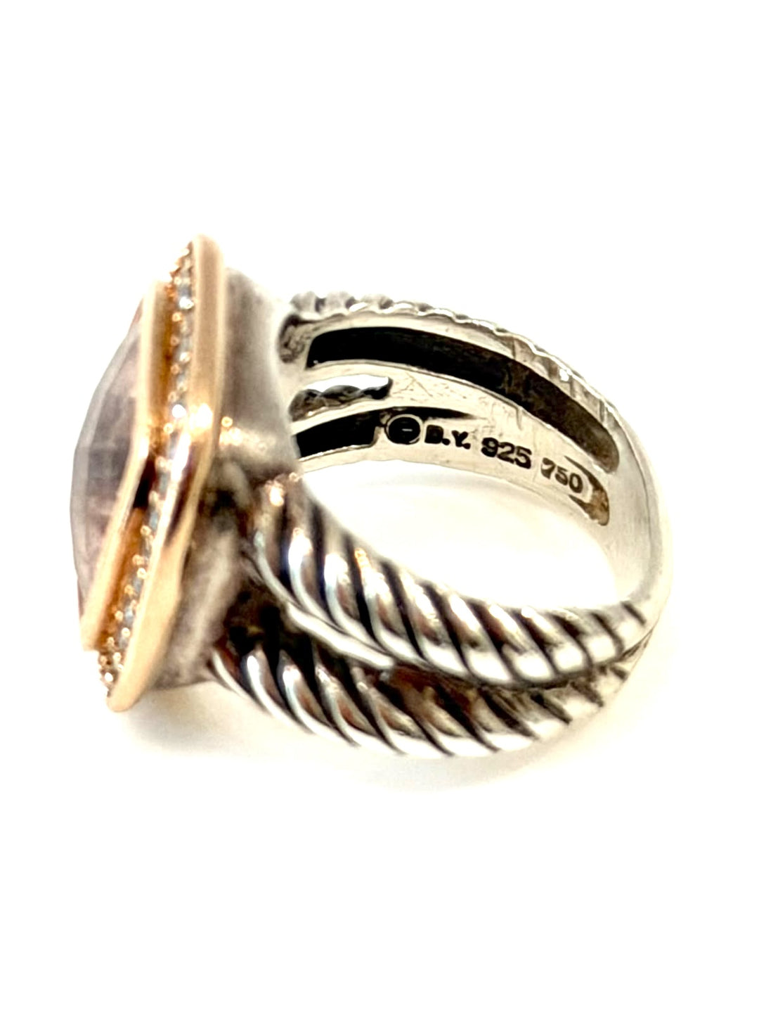 D.Y STERLING SILVER &amp; 18K ROSE GOLD MORGANITE DIAMOND ALBION RING