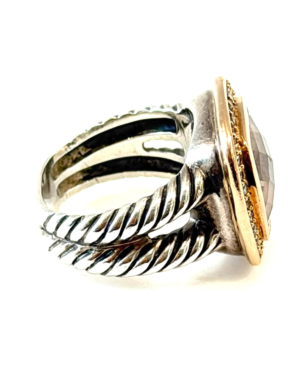 D.Y STERLING SILVER &amp; 18K ROSE GOLD MORGANITE DIAMOND ALBION RING