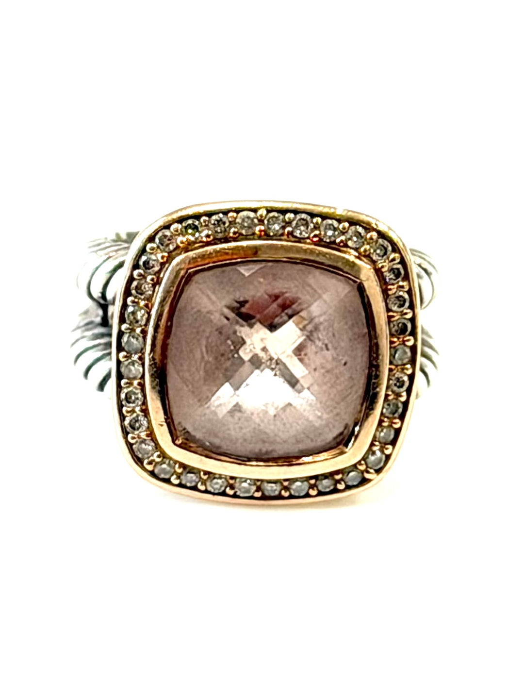 D.Y STERLING SILVER &amp; 18K ROSE GOLD MORGANITE DIAMOND ALBION RING