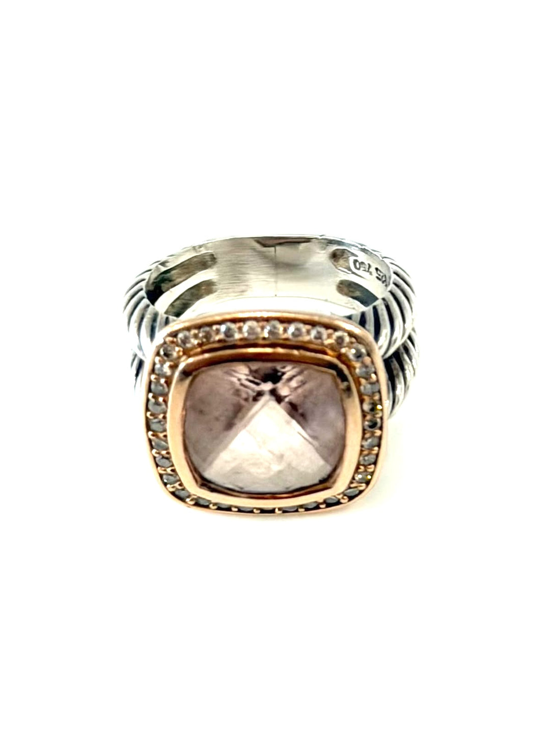 D.Y STERLING SILVER &amp; 18K ROSE GOLD MORGANITE DIAMOND ALBION RING