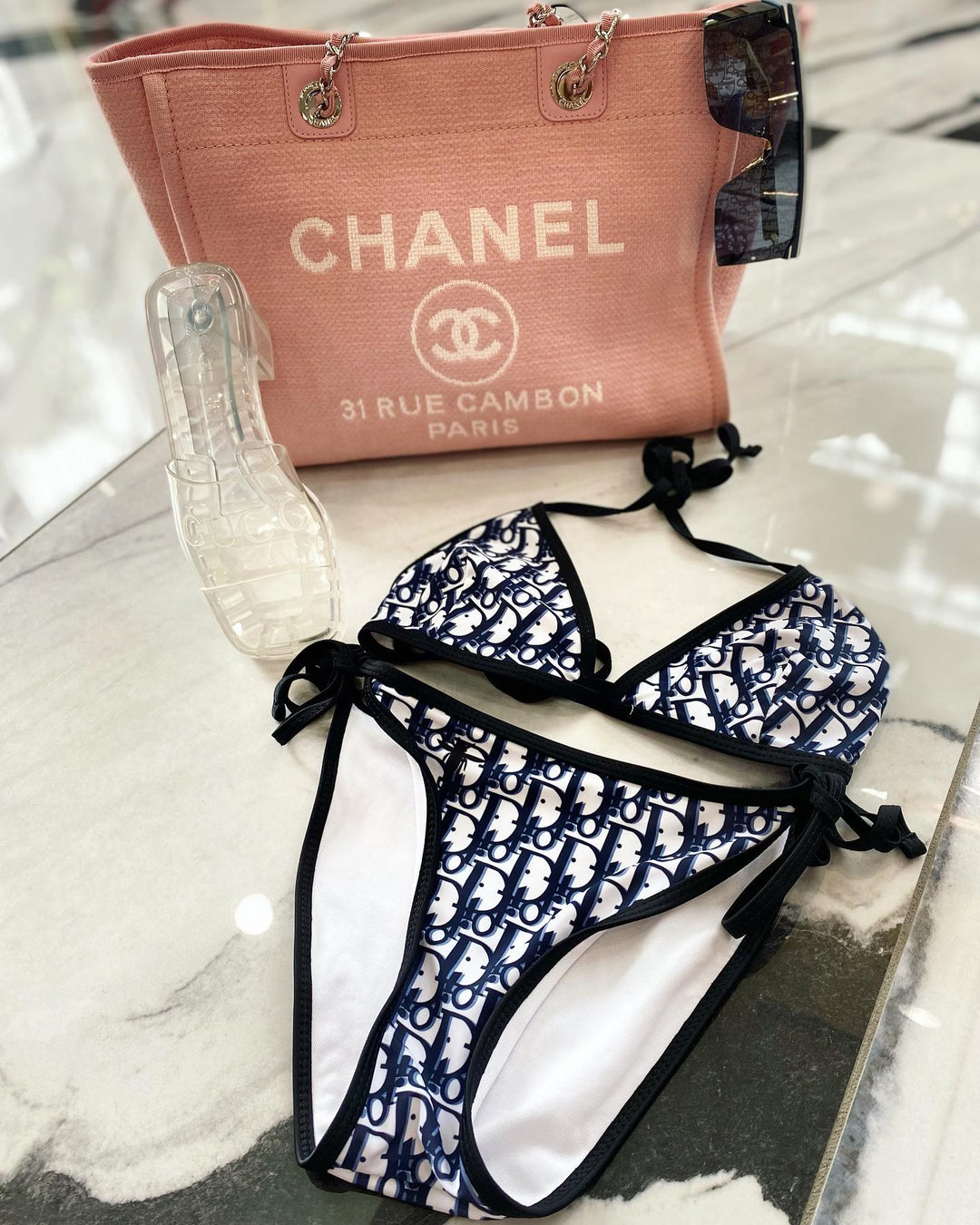 CHRISTIAN DIOR OBLIQUE TWO PIECE BIKINI SWIMSUIT