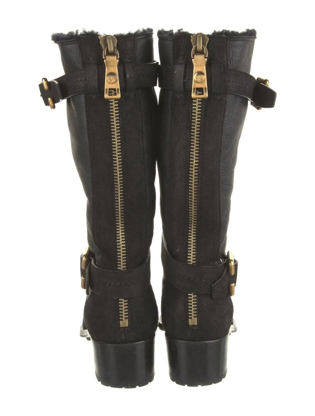 DIOR NUBUCK AND LEATHER BUCKLE STRAP MID CALF BOOTS