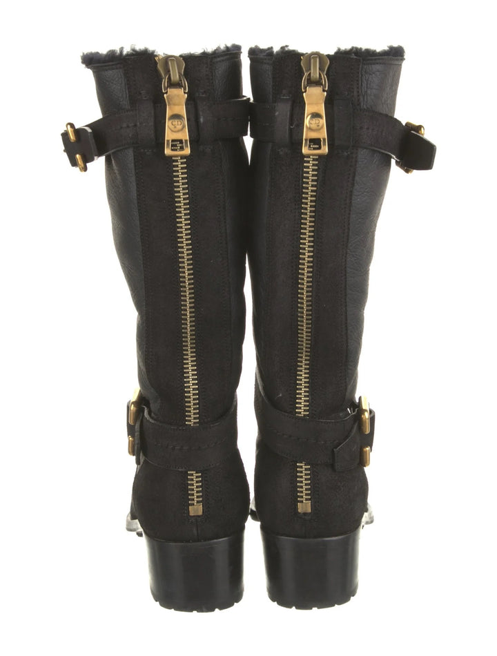 DIOR NUBUCK AND LEATHER BUCKLE STRAP MID CALF BOOTS