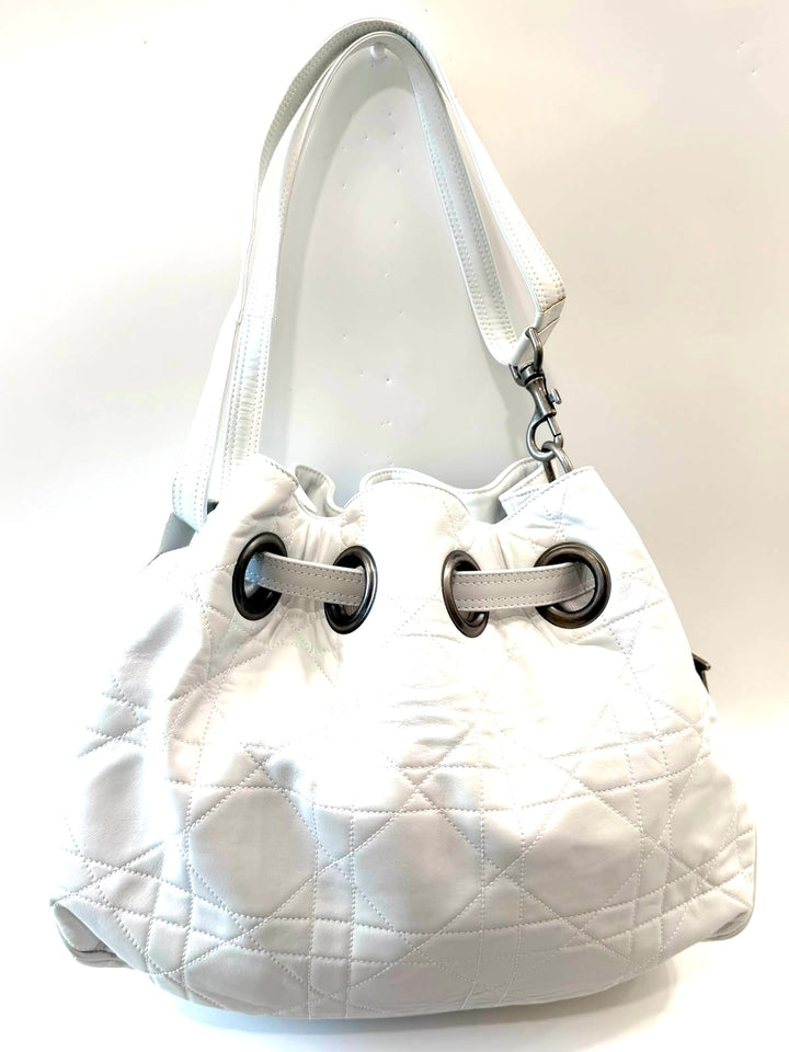DIOR CANNAGE QUILTED LAMBSKIN LEATHER DRAWSTRING BUCKET BAG