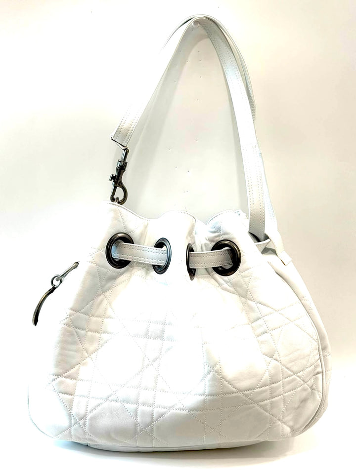 DIOR CANNAGE QUILTED LAMBSKIN LEATHER DRAWSTRING BUCKET BAG