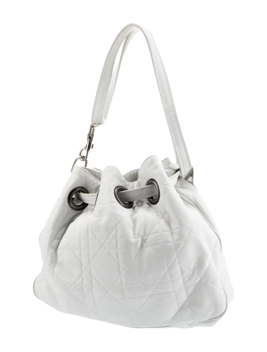 DIOR CANNAGE QUILTED LAMBSKIN LEATHER DRAWSTRING BUCKET BAG