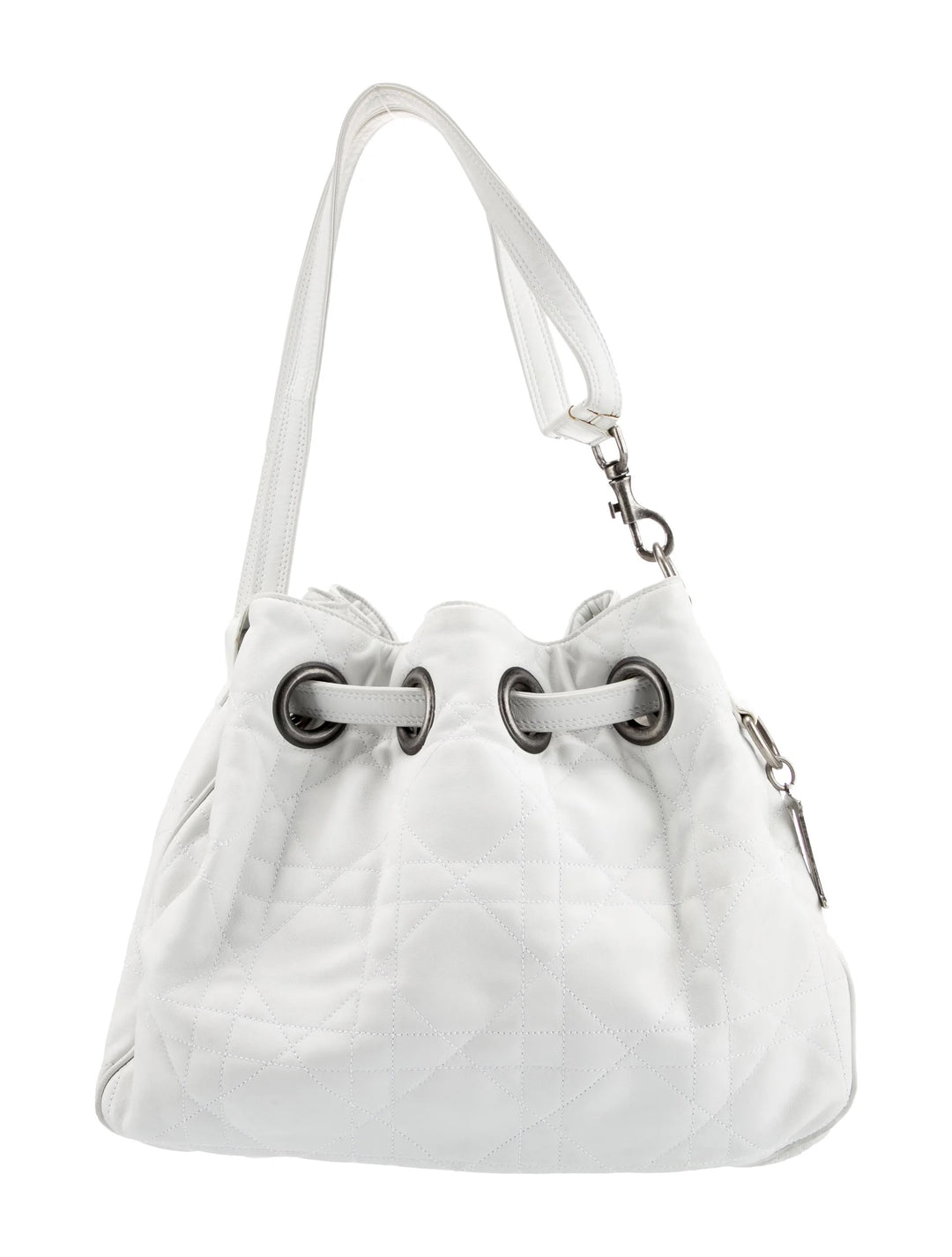 DIOR CANNAGE QUILTED LAMBSKIN LEATHER DRAWSTRING BUCKET BAG