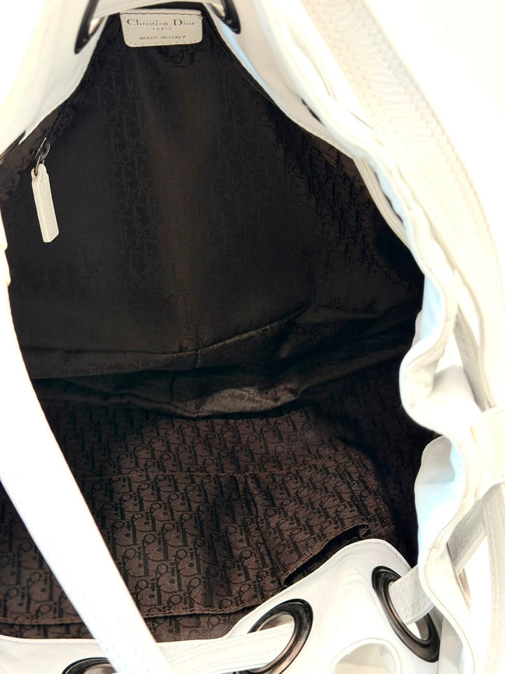 DIOR CANNAGE QUILTED LAMBSKIN LEATHER DRAWSTRING BUCKET BAG