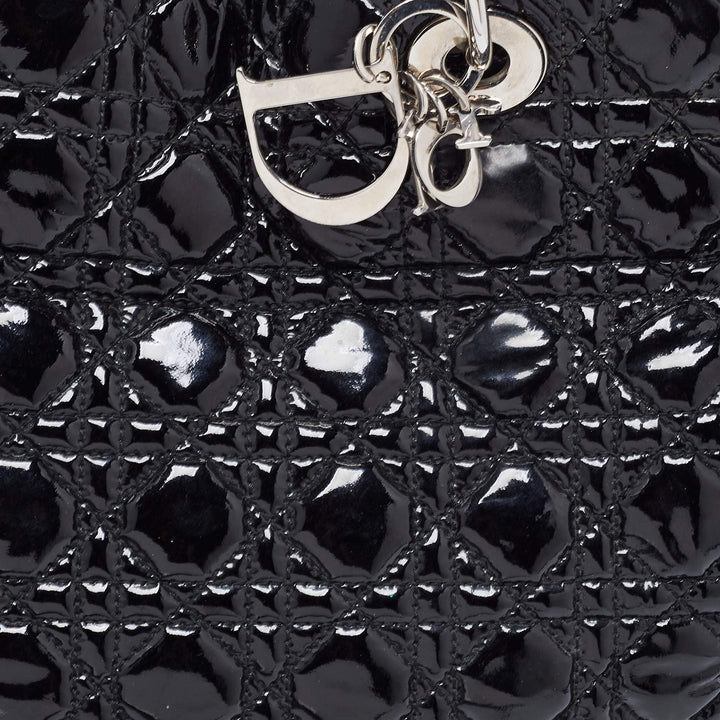 DIOR CANNAGE LARGE LADY DIOR SOFT PATENT LEATHER SHOPPING TOTE BAG