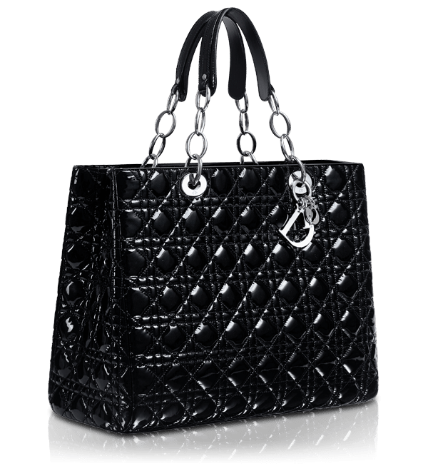 DIOR CANNAGE LARGE LADY DIOR SOFT PATENT LEATHER SHOPPING TOTE BAG