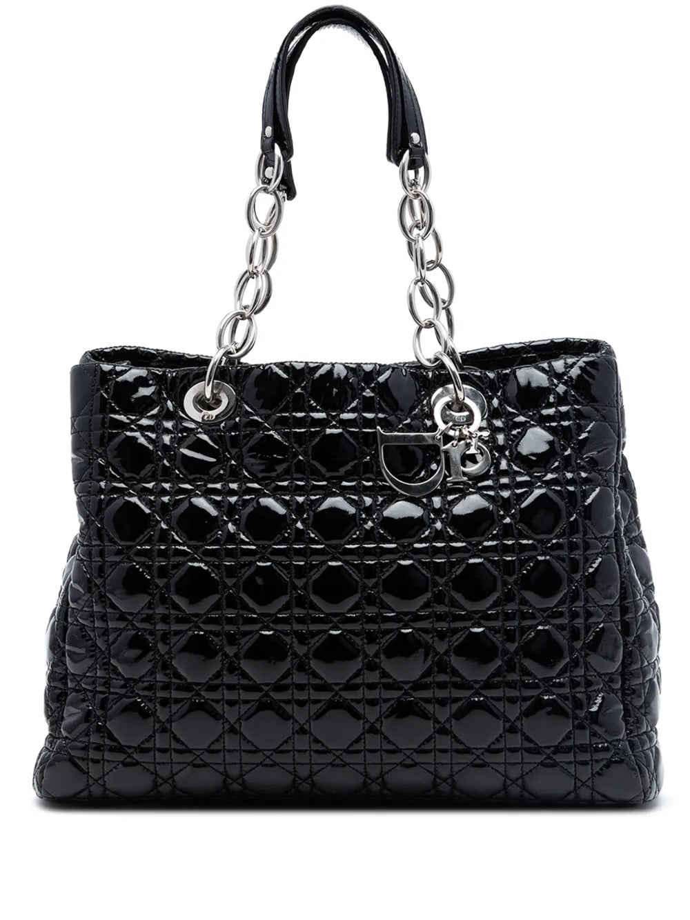 DIOR CANNAGE LARGE LADY DIOR SOFT PATENT LEATHER SHOPPING TOTE BAG