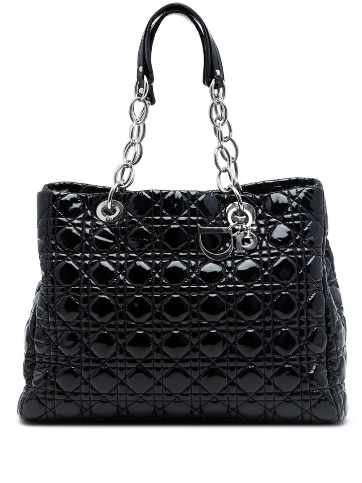 DIOR CANNAGE LARGE LADY DIOR SOFT PATENT LEATHER SHOPPING TOTE BAG