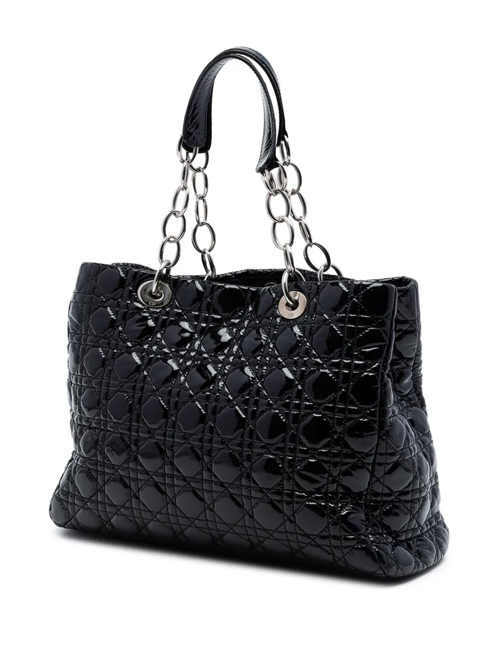 DIOR CANNAGE LARGE LADY DIOR SOFT PATENT LEATHER SHOPPING TOTE BAG