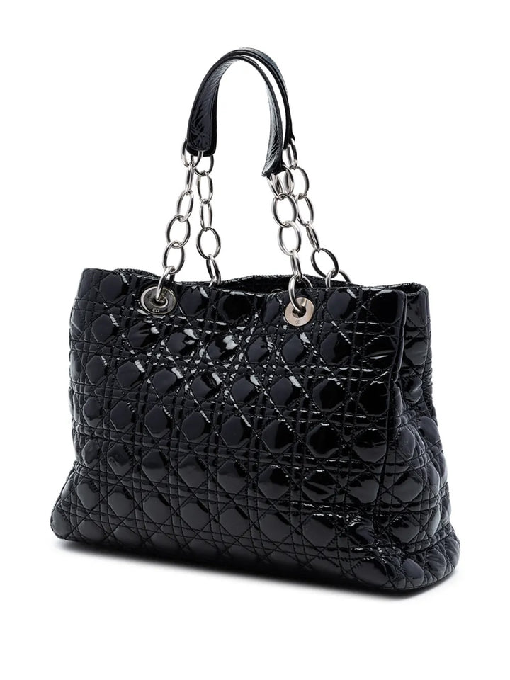 DIOR CANNAGE LARGE LADY DIOR SOFT PATENT LEATHER SHOPPING TOTE BAG