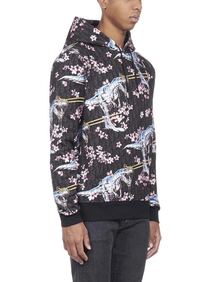 DIOR HOMME X SORAYAMA FLORAL DINOSAUR PRINT OBLIQUE HOODIE