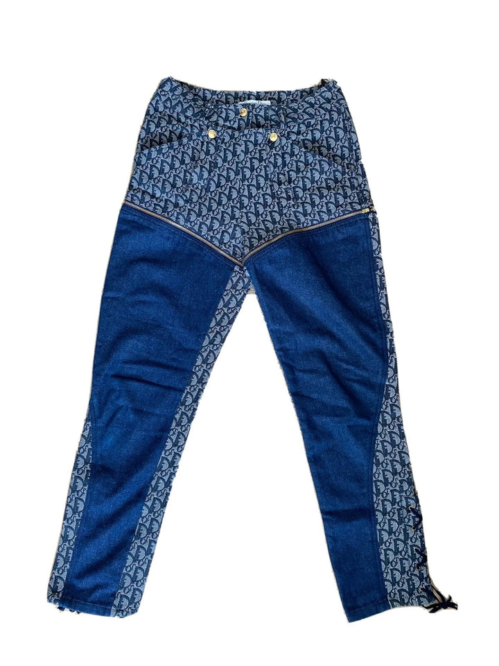DIOR JOHN GALLIANO MONOGRAM DENIM ZIP OFF CONVERTIBLE PANTS