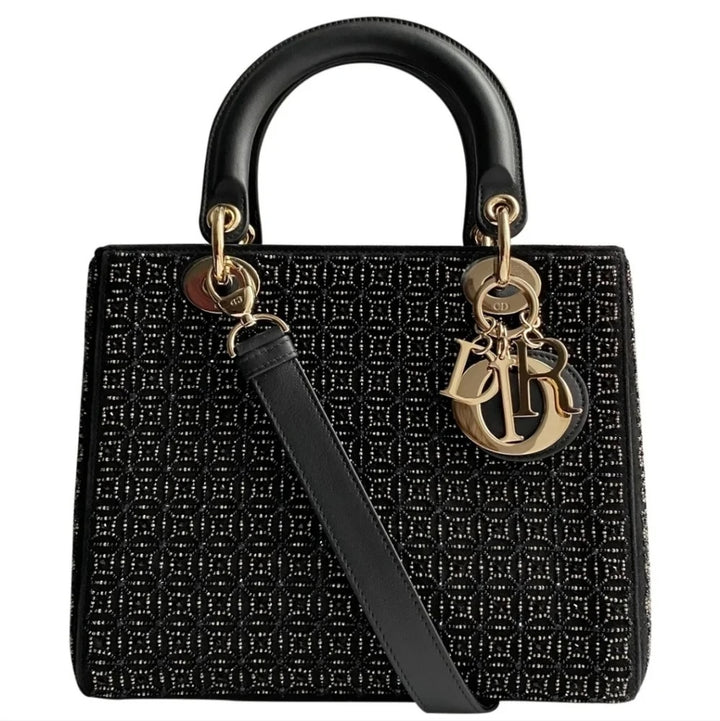 DIOR LADY DIOR CANNAGE SUEDE &amp; LAMBSKIN BEADED SMALL HANDBAG